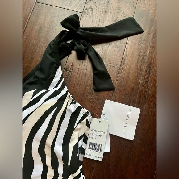 La Blanca Tummy Control Animal Print Shoulder Bow 1 Piece Swimsuit Size 8 NWT - Picture 4 of 10